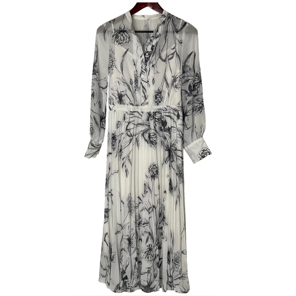 Karida NWT’s White Blue Floral Print Button Up Neck Long Sleeve Dress Size Med